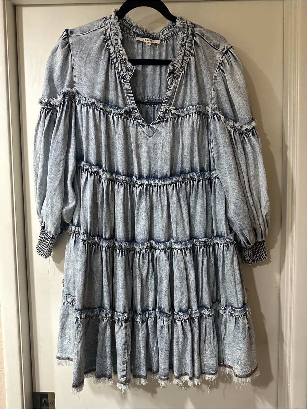 Oli & Hali Light Blue Tiered Denim Midi Dress